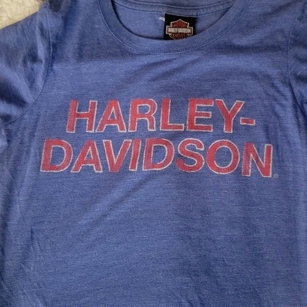 Women's Harley-Davidson T-shirt, Size S, Blue Red Stutsman County, ND